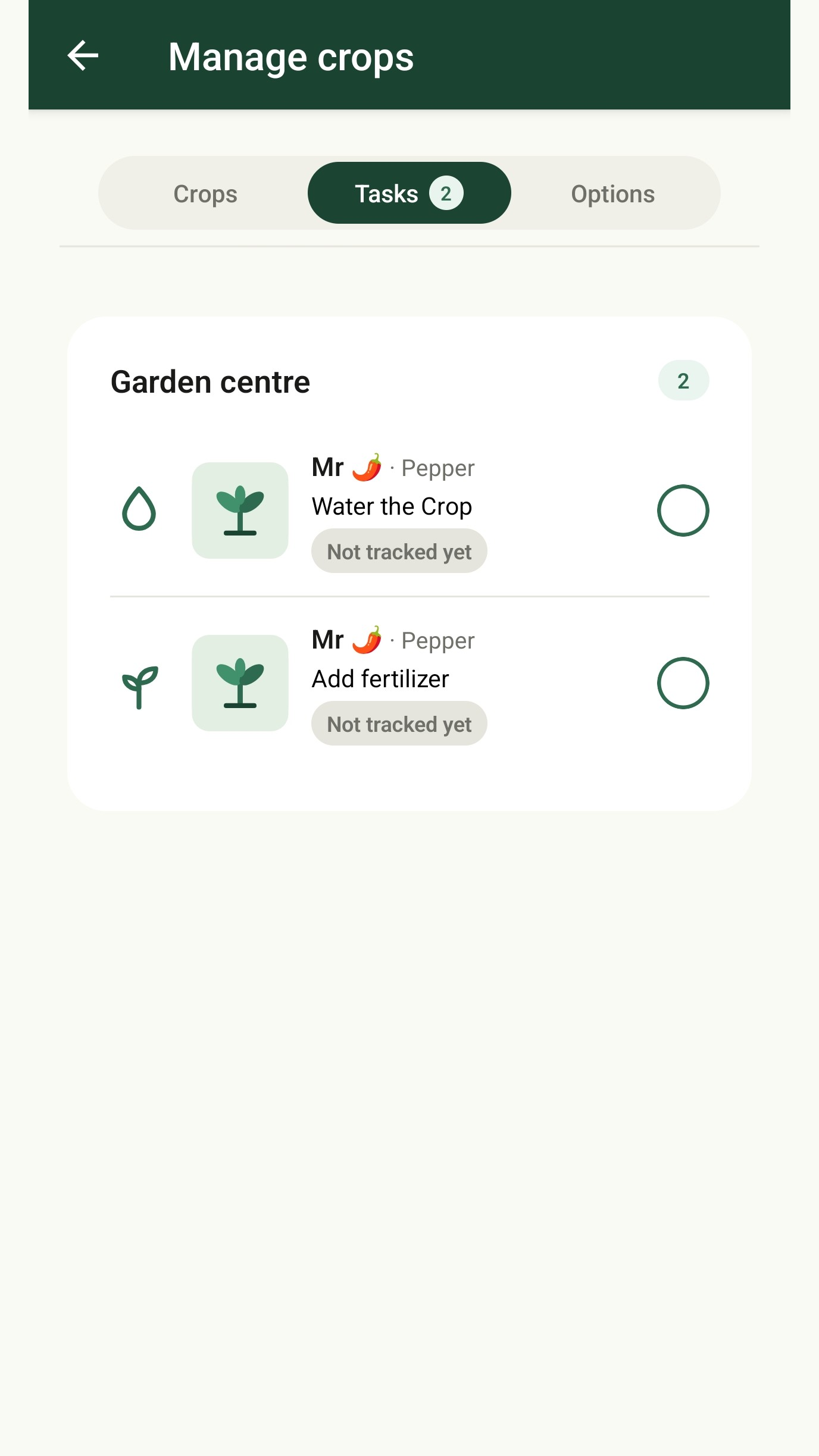 Daily task list grouped by garden zone
